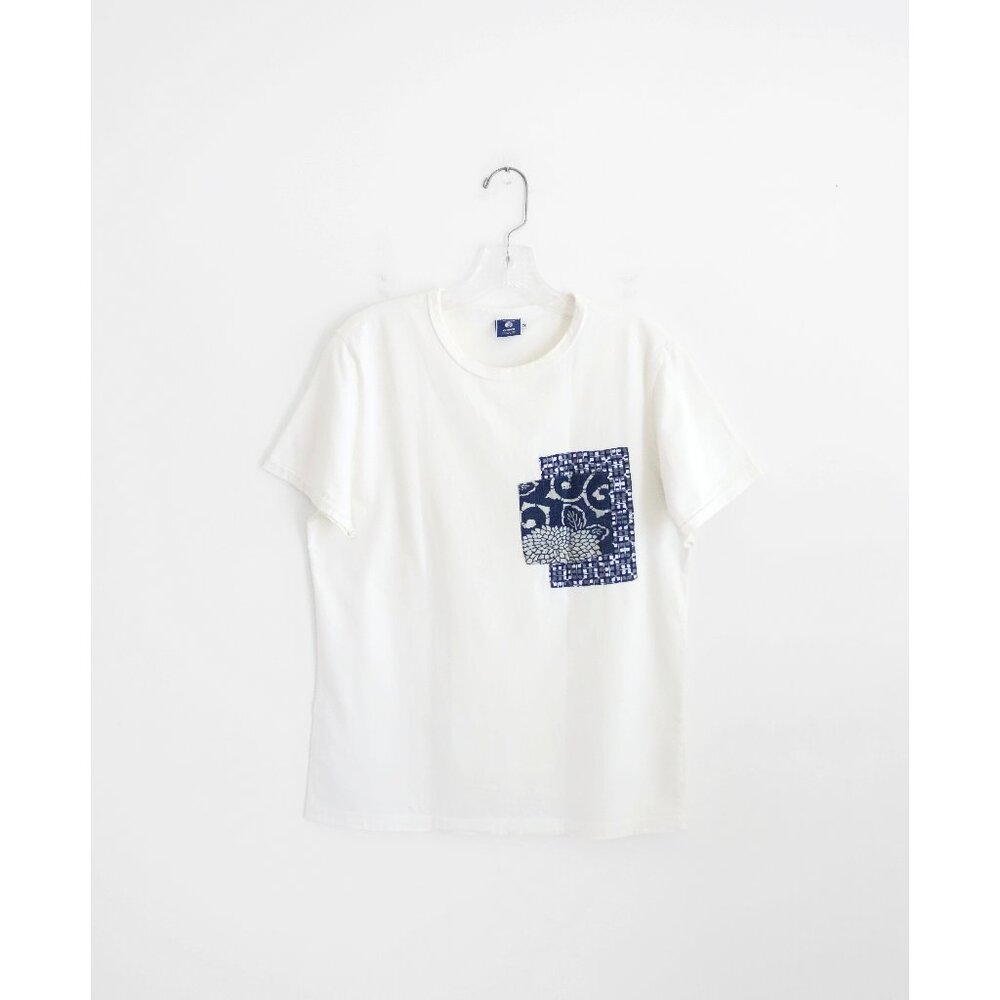 Kiriko Made Portland White Indigo Blue Patch Pocket Short Sleeve Tee Shirt sz M